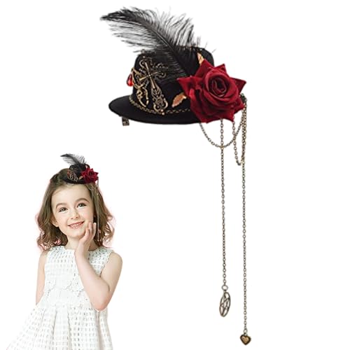 Ligeinsrk Steampunk -Hut mit Rose & Federn, Vintage Small Victorian Top Hut mit Clip for Women Headwear Halloween Kopfschmuck Accessoires, Steampunk -Hüte für Frauen Ligeinsrk Steampunk -Hut mit Rose & Federn, Vintage Small Victorian Top Hut mit Clip for Women Headwear Halloween Kopfschmuck Accessoires, Steampunk -Hüte für Frauen von Ligeinsrk