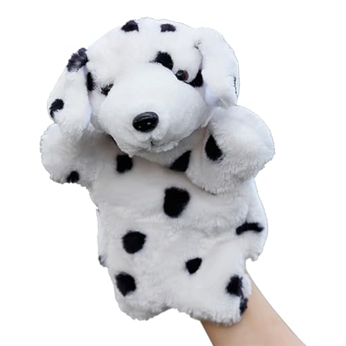Tierpuppen süße Plüsch realistische weiche Handpuppen für Erwachsene Kinder Tier Hand für Kindergarten Geschichtenerzählen, gefleckter Hund von Ligeinsrk