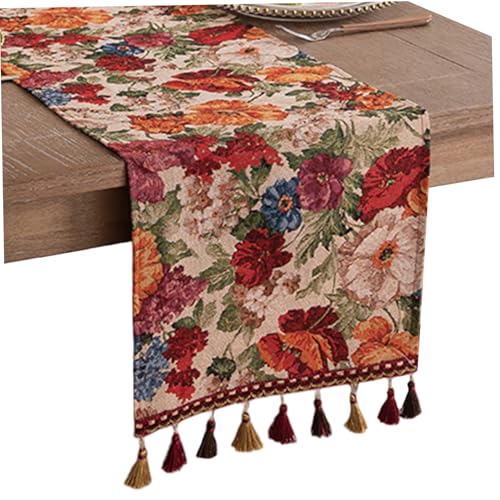 Ligeinsrk Tischläufer, 13x47 Zoll Vintage Jacquard Spring Tischläufer mit Quasten, Bauernhaus Dekoration Urlaub Home Party Küche Esszimmer Vorräte Blumenläufer von Ligeinsrk
