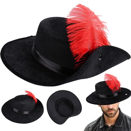 Ligeinsrk Top -Hüte für Männer Frauen schwarzer Top -Hut mit roten Federn Erwachsener Größe Filzkostüm Accessoire für Halloween -Party -Kostüm Kostüm -Accessoire, schwarzer Hut, Hüte für Männer von Ligeinsrk