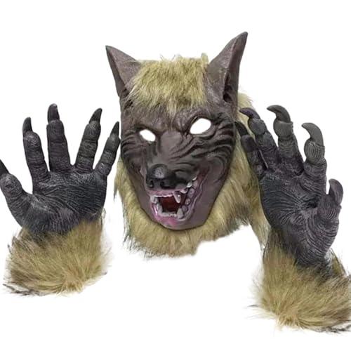 Ligeinsrk Werwolf Maske Halloween Kostüm Realistische Wolf & 1 Paar Pfotenhandschuhe weiche Hautfreundliche Grusel mit Belüftungslöchern für Halloween Party Cosplay Dress Up Ligeinsrk Werwolf Maske Halloween Kostüm Realistische Wolf & 1 Paar Pfotenhandschuhe weiche Hautfreundliche Grusel mit Belüftungslöchern für Halloween Party Cosplay Dress Up von Ligeinsrk
