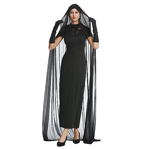 Ligeinsrk Witch Cape für Frau in voller Länge atmungsaktivem schwarzem Polyester Halloween Umhang Vampire Witch Kostüm für Cosplay Kostüm Dress-up Party, XL Witch Cape von Ligeinsrk