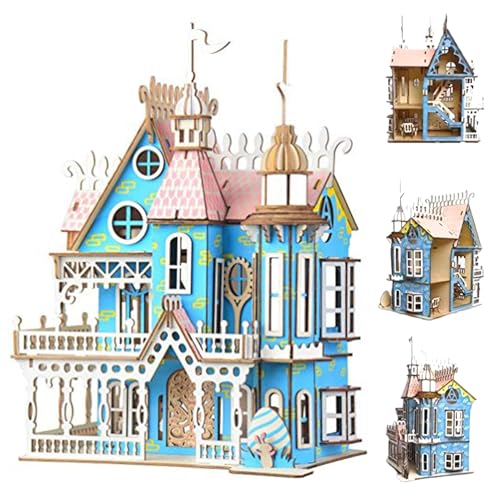 Ligeinsrk Wooden Dollhouse Kit, 3D Miniatur House Kit, DIY Dream Dollhouse Kit, 6,8x7.9x10.9 Interactive Mini House Building Kit für Weihnachtsfeier Halloween Dekor, Mini House Building Kit Kit von Ligeinsrk