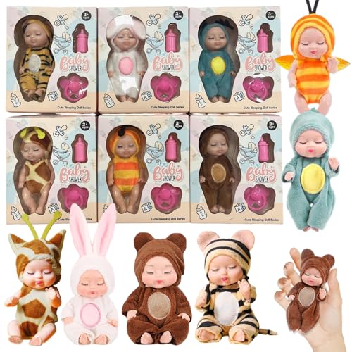 Mini -Babypuppen 6pcs 4,5 Zoll realistisch schlafend kleine Babypuppen mit unterschiedlichen Kleidung, Milchflaschen und Schnuller bewegliche Joint Tiny Babypuppe, Geschenke für Mädchen, Mini -Babys von Ligeinsrk