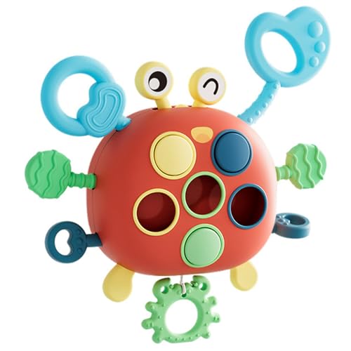 Montessori Pull String Toy, Hangable Crab Shape Baby-Zahnen-Spielzeug, Farbübereinstimmung und fein abgestimmtes Training, perfekt für Jungen, Mädchen 18 Monate, Montessori Pull String Toy, Spielzeug von Ligeinsrk