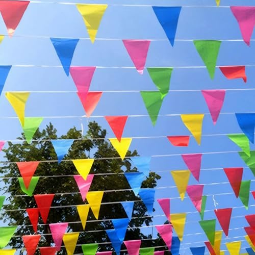Pennant Banner Flags, 328 Fuß farbige Dreiecks Banner -Flaggen mit 150 Wimpel auf einer Schnur, wiederverwendbare Flaggenbanner für die Außenseite, Eröffnung, Karneval, Geburtstagspartypennant Pennant Banner Flags, 328 Fuß farbige Dreiecks Banner -Flaggen mit 150 Wimpel auf einer Schnur, wiederverwendbare Flaggenbanner für die Außenseite, Eröffnung, Karneval, Geburtstagspartypennant von Ligeinsrk