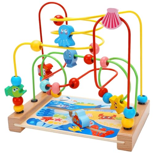 Perlenlabyrinthspielzeug natürlicher Holz Perlen Labyrinth Spielzeug räumliche Argumentation Kleinkind Achterbahn Klassische frühe Bildung Hand-Eye-Koordination Building Block Toy für Kinder von Ligeinsrk