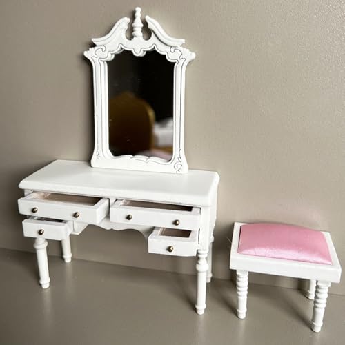 Puppenhausmöbel Set, 1:12 Miniatur -Kommode Tisch mit Spiegel- und Stuhlkit, Holzpuppenhaus Schlafzimmermöbel Puppenhausmöbel Set, 1:12 Miniatur -Kommode Tisch mit Spiegel- und Stuhlkit, Holzpuppenhaus Schlafzimmermöbel von Ligeinsrk