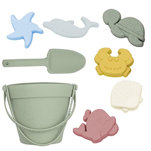 Sandspielzeugset Sommer Kinder Beach Eimer und Schaufel Spielzeugset Safe Silikon-Eltern-Kind-Sandkasten-Grabenwerkzeuge für Outdoor, Packung von 8 hellgrün von Ligeinsrk