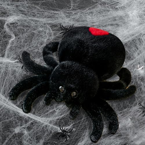 Spider Plüsch 9, 8 Zoll dekorativ Big Eyes Plushie Entzückende Halloween -Stofftiere Weiche Spinnenwärmungen ausgestopfte Tiere lustige Party -Gefälligkeiten für Jungen und Mädchen, schwarz, Halloween von Ligeinsrk