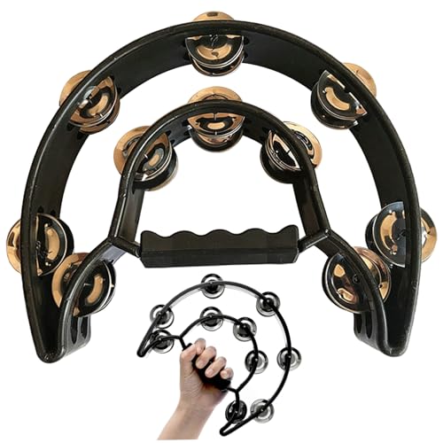 Tamburine für Erwachsene, Halbmond -Percussion Tambourin mit Doppelreihen -Metalljingles, ergonomischem Griff, Jingle -Glocken für Drum & Gitarre spielen, Tamburin, Handtrommel von Ligeinsrk