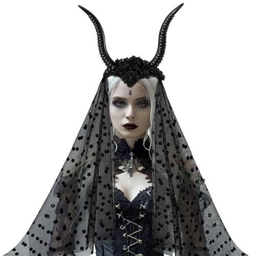 Teufelshörner Stirnband, schwarze gotische Ziegenhörner Haarband mit künstlicher Blume, Wasserabfall -Perle und Tupfen -Dot -Mesh für Halloween -Kostüm -Cosplay -Foto -Requisiten, Halloween -Dekorati Teufelshörner Stirnband, schwarze gotische Ziegenhörner Haarband mit künstlicher Blume, Wasserabfall -Perle und Tupfen -Dot -Mesh für Halloween -Kostüm -Cosplay -Foto -Requisiten, Halloween -Dekorati von Ligeinsrk