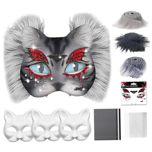 Therian Mask Kit, DIY leere halbe Gesichts -Katzenmaske mit Filzstoffblech, Plüsch -Kunstpelzen und Augennetz, dekoratives Tierkostüm für Maskerade, Cosplay -Party, Grau, Katze, Therian Kit Therian Mask Kit, DIY leere halbe Gesichts -Katzenmaske mit Filzstoffblech, Plüsch -Kunstpelzen und Augennetz, dekoratives Tierkostüm für Maskerade, Cosplay -Party, Grau, Katze, Therian Kit von Ligeinsrk