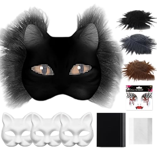 Therian Mask Kit, DIY leere halbe Gesichts -Katzenmaske mit Filzstoffblech, Plüsch -Kunstpelzen und Augennetz, dekoratives Tierkostüm für Maskerade, Cosplay -Party, Schwarz, Katze, Therian Kit Therian Mask Kit, DIY leere halbe Gesichts -Katzenmaske mit Filzstoffblech, Plüsch -Kunstpelzen und Augennetz, dekoratives Tierkostüm für Maskerade, Cosplay -Party, Schwarz, Katze, Therian Kit von Ligeinsrk