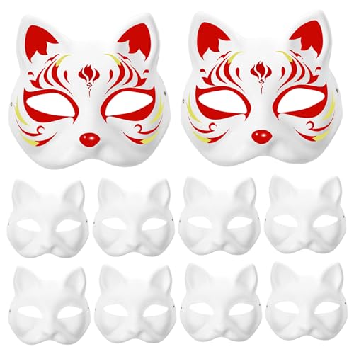 Therian Maske, 10pcs DIY lackierbare leere Katzenmasken, weiße Papier Therian Masken für Halloween -Party Therian Maske, 10pcs DIY lackierbare leere Katzenmasken, weiße Papier Therian Masken für Halloween -Party von Ligeinsrk