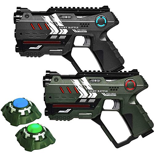 2 Light Battle Connect Anti-Cheat Laser-Tag Pistolen - Metallic-Grün und Grau + 2 Ziele von Light Battle