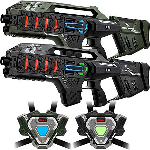 2 Light Battle Connect Anti-Cheat Lasergewehre (Metallic Grün Grau) + 2 Westen - Lasertag-Set von Light Battle