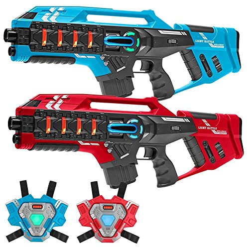2 Light Battle Connect Anti-Cheat Lasergewehre Rot/Blau + 2 Westen - Lasertag-Set von Light Battle