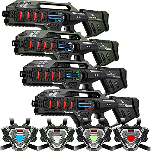 4 Light Battle Connect Anti-Cheat Lasergewehre (Metallic Grün Grau) + 4 Westen - Lasertag-Set von Light Battle