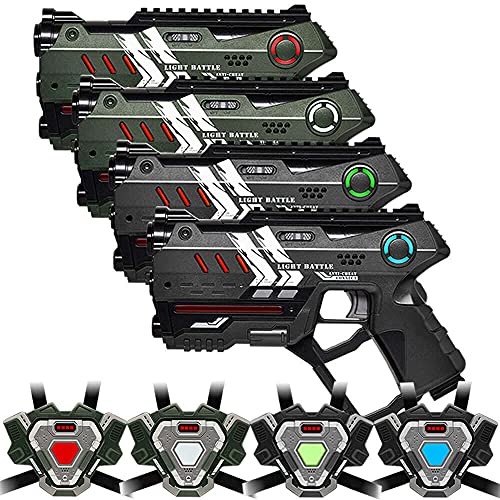 4 Light Battle Connect Anti-Cheat Laserpistolen (Metallic Grün Grau) + 4 Westen von Light Battle