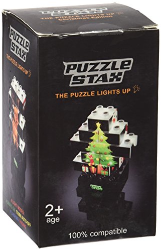 Light Stax_LS-M03003 Junior Puzzle Christmas Version 03004, Puzzel Bausteinset, inklusive 10 bedruckter Light STAX Junior Bausteine (2x2), USB Power Base (4x4), 3 AAA-Batterien, USB-Kabel. von Light Stax