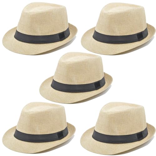Kubanische Fedora-Sonnenhüte für Herren mit verstellbarem Riemen, kurze Krempe, 1920er-Jahre, Uni, Party, Kostüm, Hüte, Damen, 5 Stück, Cremebeige (Größe: L-XL) von Ligouritan