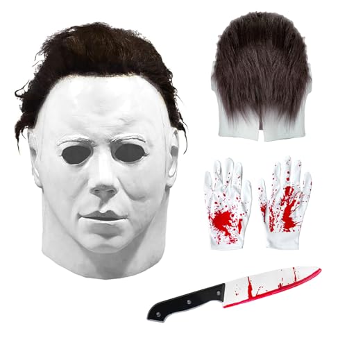 Ligtmor Michael Myers Maske Horror Maske mit Spielzeug Blutmesser und Handschuhen, Passend zum Halloween Kostüm Herren, Cosplay Requisiten, Kostüm, Karneval Ligtmor Michael Myers Maske Horror Maske mit Spielzeug Blutmesser und Handschuhen, Passend zum Halloween Kostüm Herren, Cosplay Requisiten, Kostüm, Karneval von Ligtmor