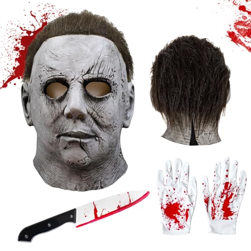 Ligtmor Michael Myers Maske Horror Maske mit Spielzeug Blutmesser und Handschuhen, passend zum Halloween Kostüm Herren, Cosplay-Requisiten, Kostüm, Karneval Ligtmor Michael Myers Maske Horror Maske mit Spielzeug Blutmesser und Handschuhen, passend zum Halloween Kostüm Herren, Cosplay-Requisiten, Kostüm, Karneval von Ligtmor