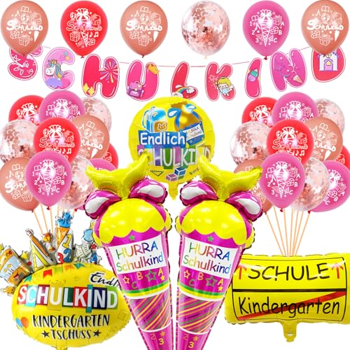 Ligtmor Schulkind 2025 Mädchen, Einschulung Deko, SCHULKIND Rosa Banner + Folienballon Schultüte Mädchen + 28 Luftballon Deko Einschulung Mädchen, Schulanfang Deko Ligtmor Schulkind 2025 Mädchen, Einschulung Deko, SCHULKIND Rosa Banner + Folienballon Schultüte Mädchen + 28 Luftballon Deko Einschulung Mädchen, Schulanfang Deko von Ligtmor