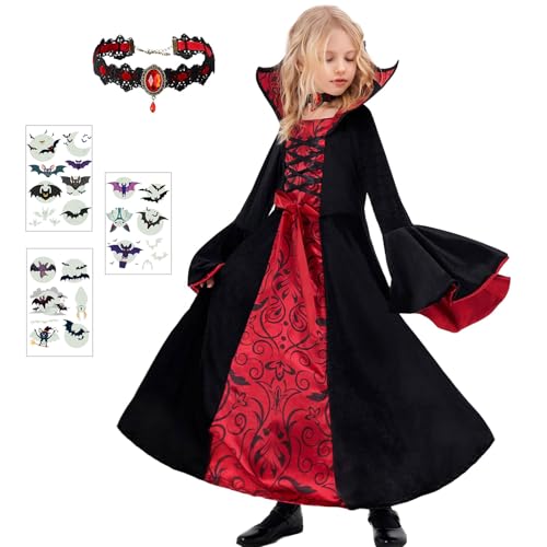 Ligtmor Vampir Kostüm für Kinder, Halloween Kostüm für Kinder, Vampir Kostüm, Halloween Kostüm für Mädchen, geeignet für Halloween und Karneval (S) von Ligtmor