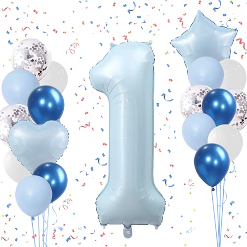 Ligtmor Zahlen Luftballon Blau, 101cm Folienballon 1, 40 Zoll Zahlenballon, Luftballons 1. Geburtstag für Junge Mädchen Geburtstagsdeko Jubiläum Party Deko von Ligtmor