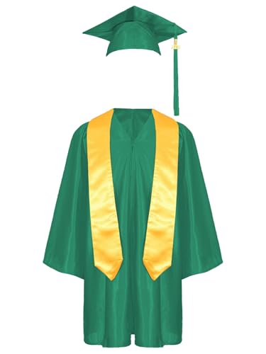 LiiYii Abschlusskleid Und Doktorhut Talar Für Jungen Und Mädchen Abschlussuniform Für Den Bachelor Abschlussoutfit Set Vorschulkinder Kindergarten Dunkelgrün 146-152 von LiiYii