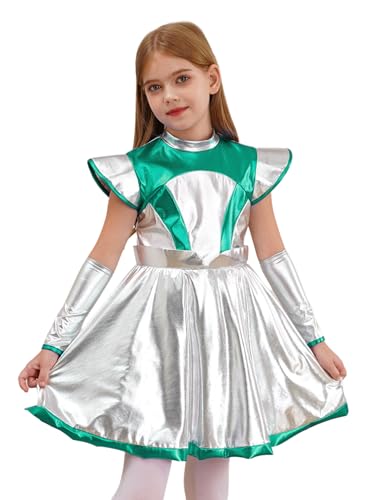 LiiYii Alien Mädchen Kostüm Weltraum Kleid Metallisch Glänzender Rock Ärmelloses Kleid Mit Armstulpen Halloween Karnevals Outfit Grün 122-128 LiiYii Alien Mädchen Kostüm Weltraum Kleid Metallisch Glänzender Rock Ärmelloses Kleid Mit Armstulpen Halloween Karnevals Outfit Grün 122-128 von LiiYii