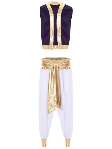 LiiYii Araber Genie Kostüm Für Herren Arabischer Prinz Kostüm Orientalisches Gewand Mit Goldenen Elementen Ärmellose Weste + Bloomers Hosen Karnevalskostüm Lila&Weiß 3XL LiiYii Araber Genie Kostüm Für Herren Arabischer Prinz Kostüm Orientalisches Gewand Mit Goldenen Elementen Ärmellose Weste + Bloomers Hosen Karnevalskostüm Lila&Weiß 3XL von LiiYii