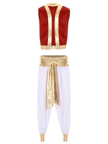 LiiYii Araber Genie Kostüm Für Herren Arabischer Prinz Kostüm Orientalisches Gewand Mit Goldenen Elementen Ärmellose Weste + Bloomers Hosen Karnevalskostüm Rot&Weiß M LiiYii Araber Genie Kostüm Für Herren Arabischer Prinz Kostüm Orientalisches Gewand Mit Goldenen Elementen Ärmellose Weste + Bloomers Hosen Karnevalskostüm Rot&Weiß M von LiiYii