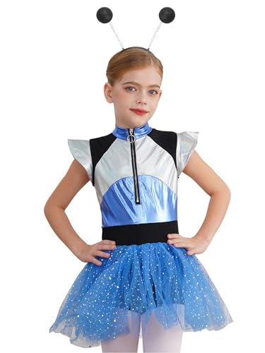 LiiYii Astronauten Mädchen Alien Kostüm Tutu Klassisches Ballet Outfit Glitzer Metallische Antennen Weltraum Outfit Perfekt Für Halloween Karneval Blau 110-116 LiiYii Astronauten Mädchen Alien Kostüm Tutu Klassisches Ballet Outfit Glitzer Metallische Antennen Weltraum Outfit Perfekt Für Halloween Karneval Blau 110-116 von LiiYii