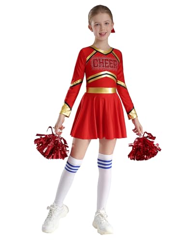 LiiYii Cheerleaderkostüm Mit Pompons Für Mädchen American Football Highschool Kostüm Karneval Halloween Oder Sportevent Fancy Dress Up Rot 122-128 LiiYii Cheerleaderkostüm Mit Pompons Für Mädchen American Football Highschool Kostüm Karneval Halloween Oder Sportevent Fancy Dress Up Rot 122-128 von LiiYii