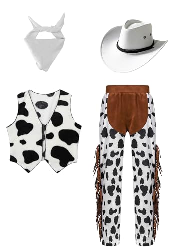 LiiYii Cowboy Kostüm Für Jungen Mädchen Kinder Cowboy Outfit Mit Hut Bandana Accessoires Karneval Halloween Weihnachten Weiß 158-164 von LiiYii