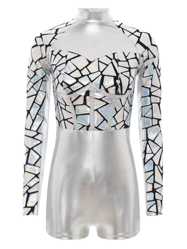 LiiYii Damen Glitzer Metallic Body Langarm Bodysuit Wetlook Jumpsuit Overall Leotard Leder Tanzbody Clubwear Fasching Nachtclubs Silber 4XL LiiYii Damen Glitzer Metallic Body Langarm Bodysuit Wetlook Jumpsuit Overall Leotard Leder Tanzbody Clubwear Fasching Nachtclubs Silber 4XL von LiiYii