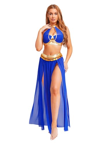 LiiYii Damen Pailletten Bauchtanz Kostüm Arabische Prinzessin Kostüm Rückenfrei Crop Top Geschlitztes Rock Cosply Karneval Clubwear Blau XXL LiiYii Damen Pailletten Bauchtanz Kostüm Arabische Prinzessin Kostüm Rückenfrei Crop Top Geschlitztes Rock Cosply Karneval Clubwear Blau XXL von LiiYii