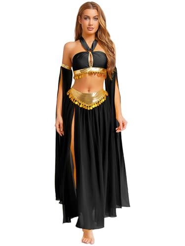 LiiYii Damen Pailletten Bauchtanz Kostüm Glitzer Arabische Prinzessin Kostüm Rückenfrei Crop Top mit Tanzrock Push Up Bh Cosply Halloween Karneval Clubwear Schwarz XXL LiiYii Damen Pailletten Bauchtanz Kostüm Glitzer Arabische Prinzessin Kostüm Rückenfrei Crop Top mit Tanzrock Push Up Bh Cosply Halloween Karneval Clubwear Schwarz XXL von LiiYii