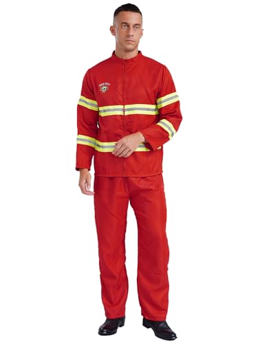 LiiYii Erwachsene Feuerwehr Verkleidung Uniform Für Männer Mit Helm Set Cosplay Kostüm Halloween Karneval Rot S LiiYii Erwachsene Feuerwehr Verkleidung Uniform Für Männer Mit Helm Set Cosplay Kostüm Halloween Karneval Rot S von LiiYii