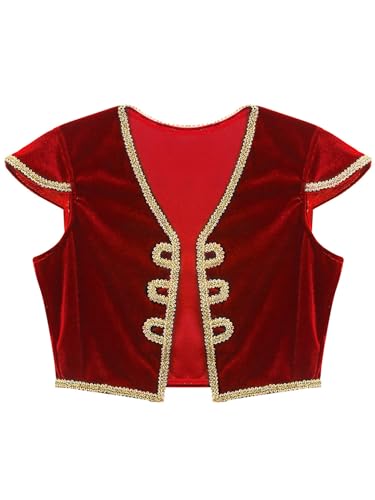 LiiYii Geflochtener Dekorativer Gilet V Ausschnitt Kinder Jungen Arabischer Prinzen Kostüm Kurzärmelig Halloween Rollenspiel Fest Orgie Rot 134-140 von LiiYii