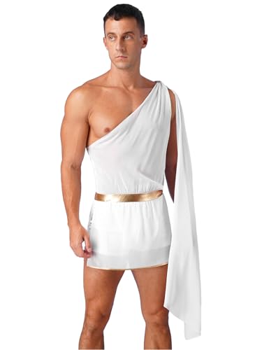 LiiYii Griechische Toga Verkleidung Herren Kostüm Antikes Rom Cäsar Griechischer Gott Minirock Tunika Halloween Karneval Fest Cosplay Weiß XXL von LiiYii