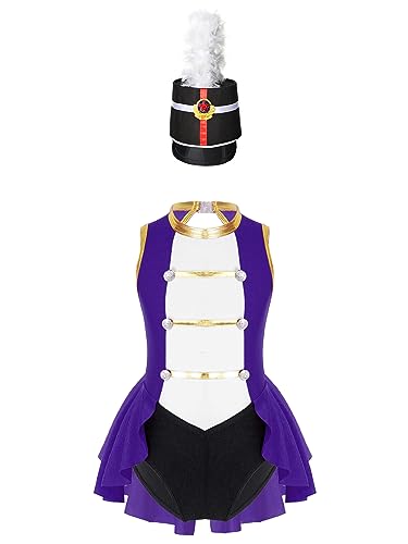 LiiYii Halloween Ensemble Zirkusdirektor Kind Mädchen Ärmelloses Kleid Mit Rückenausstellung Rollenspiel Hut Lila 146-152 von LiiYii