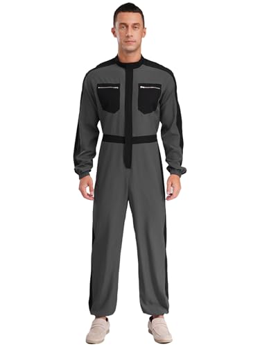 LiiYii Herren Arbeitsoverall Langarm Arbeitsanzug mit Taschen Jumpsuit Overall Halloween Klempner Kostüm Ganzkörperanzug Fasching Cosplay Grau XXL LiiYii Herren Arbeitsoverall Langarm Arbeitsanzug mit Taschen Jumpsuit Overall Halloween Klempner Kostüm Ganzkörperanzug Fasching Cosplay Grau XXL von LiiYii