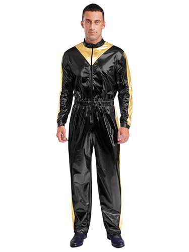 LiiYii Herren Disco Metallic Kostüm 70er 80er Langarm Jumpsuit Bodysuit Overall Karnevalskostüm Clubwear Mottopartys Schwarz XXL LiiYii Herren Disco Metallic Kostüm 70er 80er Langarm Jumpsuit Bodysuit Overall Karnevalskostüm Clubwear Mottopartys Schwarz XXL von LiiYii