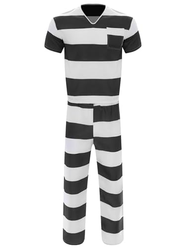 LiiYii Herren Gefängnis Verkleidung Erwachsene Sträflings Overall Orange Delinquent Kostüm Karneval Halloween Schwarz M von LiiYii