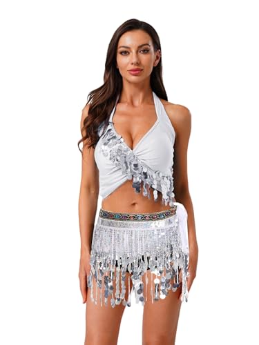LiiYii Indisches Arabisches Prinzessinnenkostüm Ballettkleid Mit Trägern Und Rock Tanzaufführung Tanzkleidung Karnevalsshow Silber Einheitsgröße von LiiYii