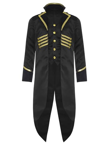 LiiYii Kind Junge Mädchen Mantel Jacke Frack Mittelalterliches Kostüm Steampunk Gothic Kostüm Party Karneval Halloween Schwarz 122-128 von LiiYii